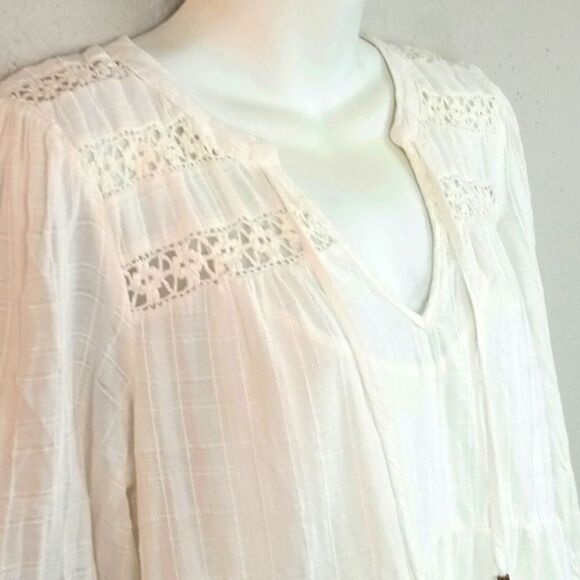 Knox Rose Women White V-Neck Baby Doll Sundress with 3/4 Sleeves Boho Chic sz M - Picture 4 of 17